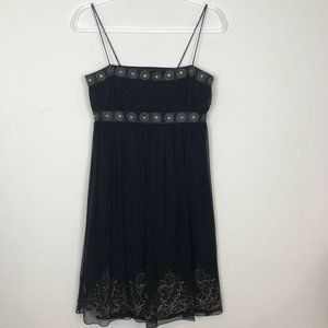 MAGGY LONDON BLACK & GOLD SILK COCKTAIL SLEEVELESS DRESS W/ SEQUINS